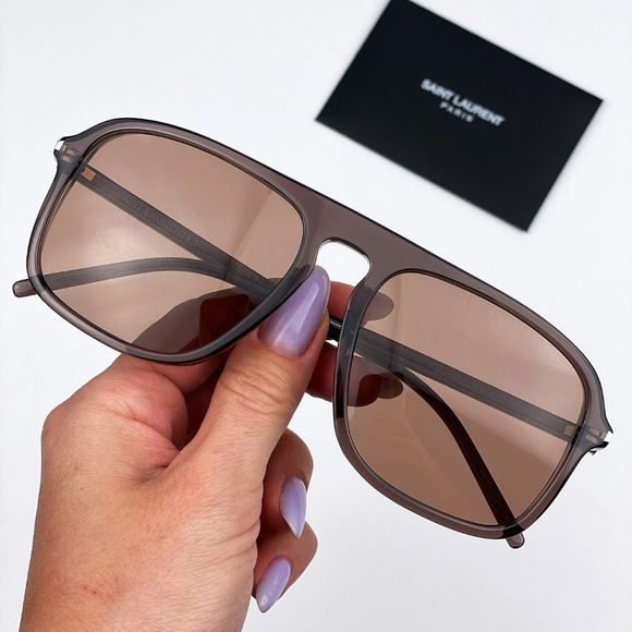 🔥Saint Laurent SL590 003 Sunglasses Brown Aviator Unisex - Picture 2 of 15